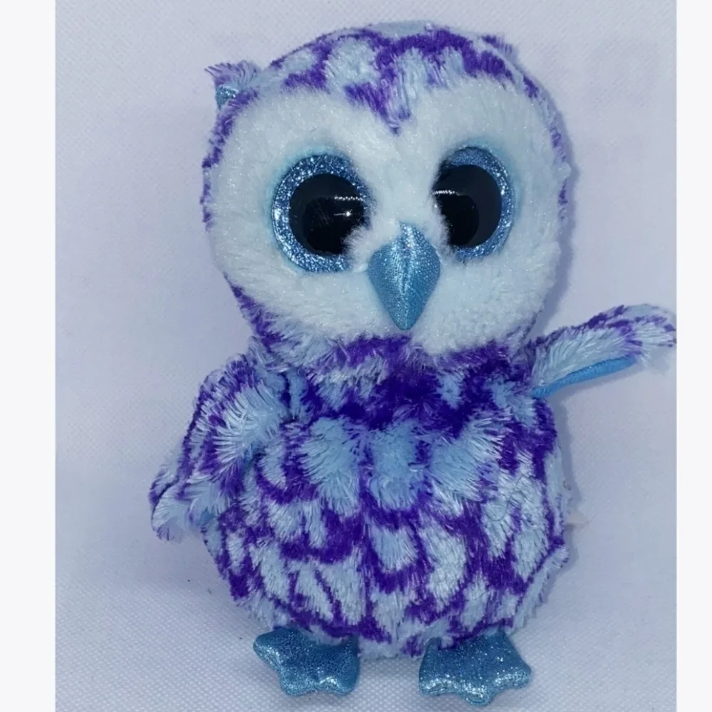 TY Beanie Boo Oscar Owl Purple Blue Plush Sparkle Eye Stuffed Animal Cute Bird